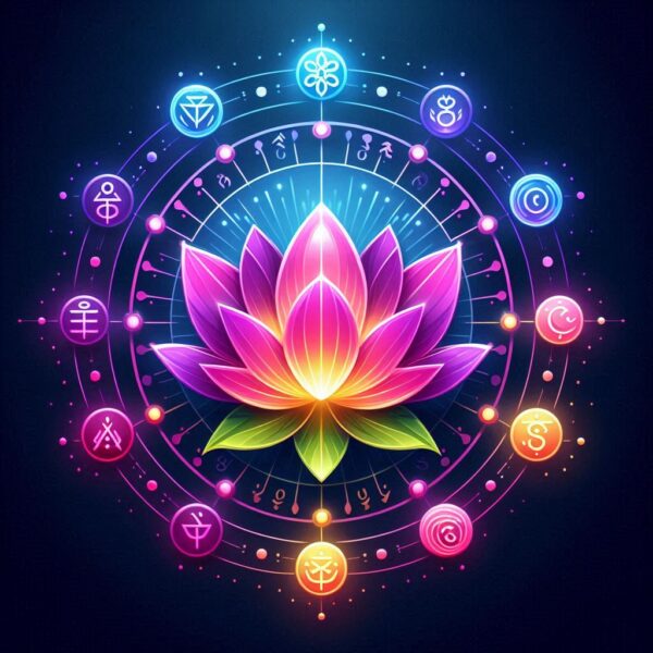 modernes Logo mit Reiki und Chakren